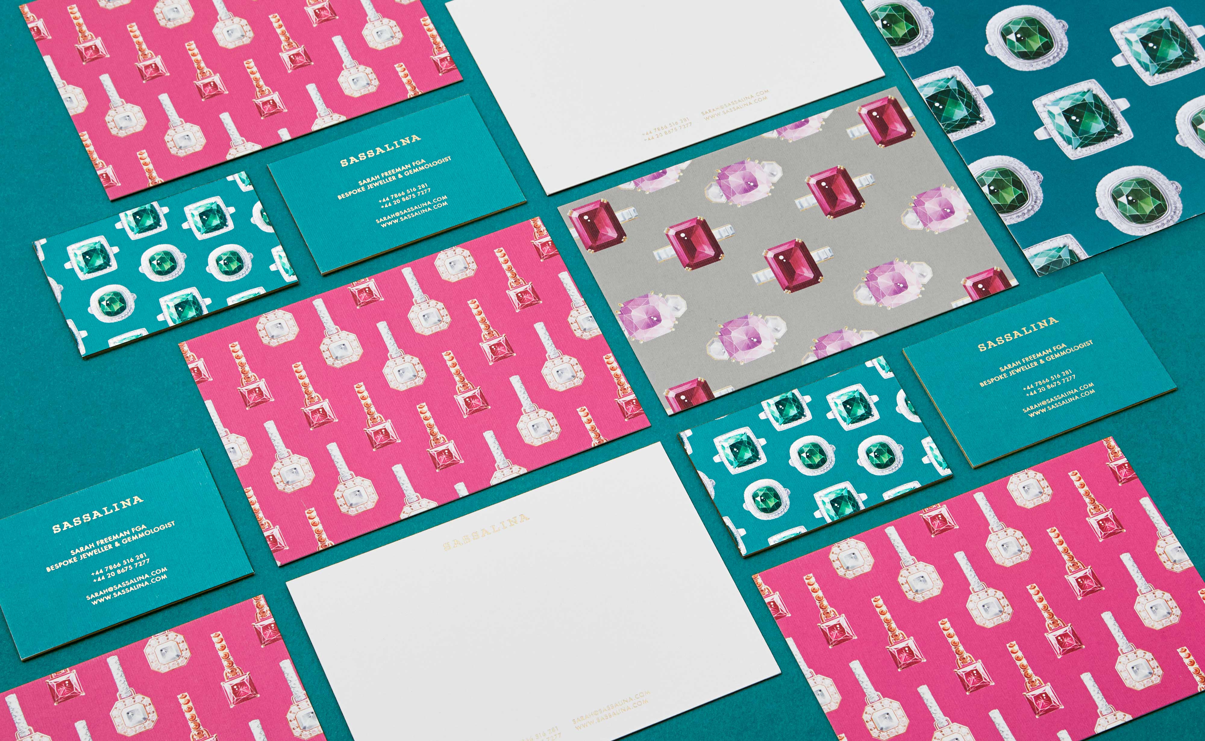 Branding and corporate identity for Sassalina, a Bespoke Jewellery brand from London, done by 1503 Design studio, Ksenia Smirnova