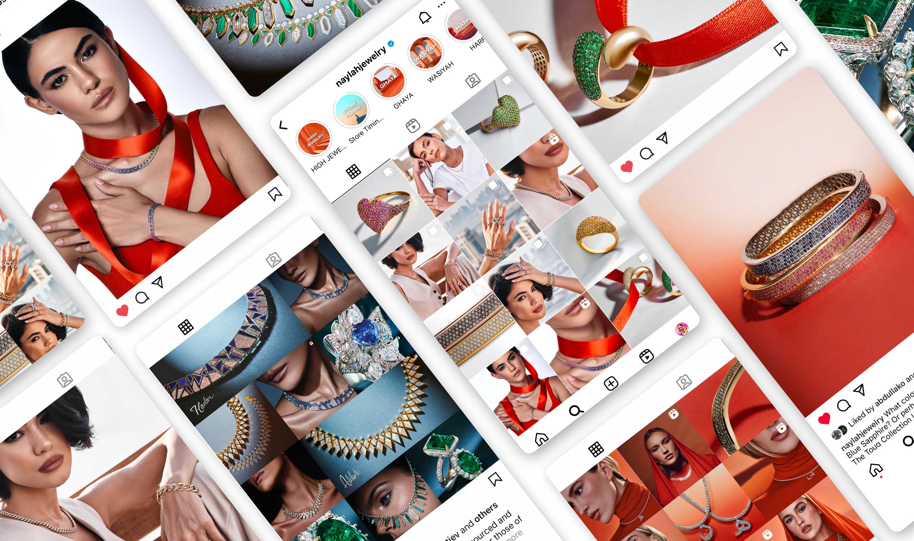 Naylah Jewellery branding, instagram design, logo design, creative direction in Qatar